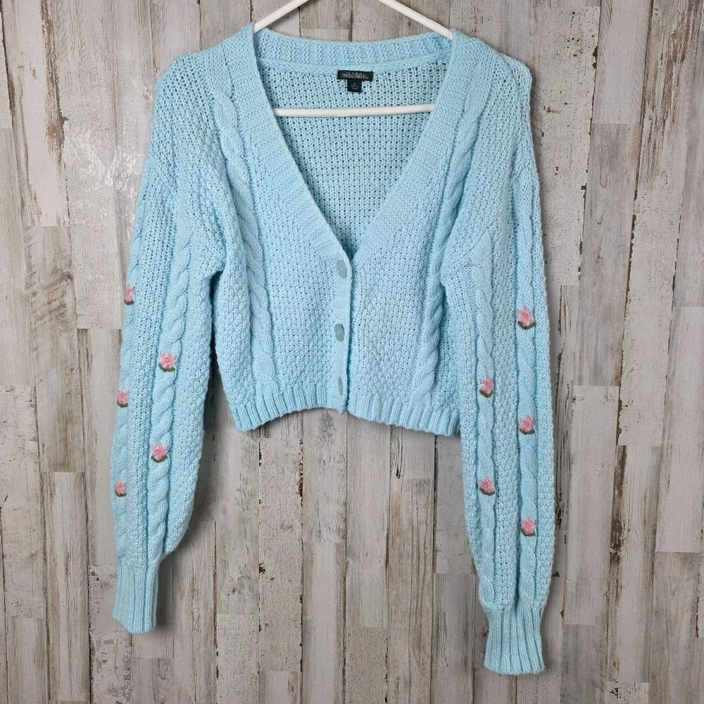 Wild Fable Floral Embroidered Cardigan Sweater Blue Size Medium